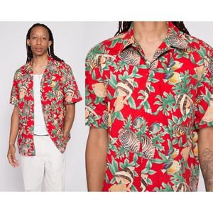70s Hawaiian Tropical Fish Aloha Shirt - Men's Large | Vintage Short Sleeve Top